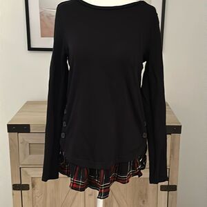 Loft Plaid Ruffle Mix Media Top